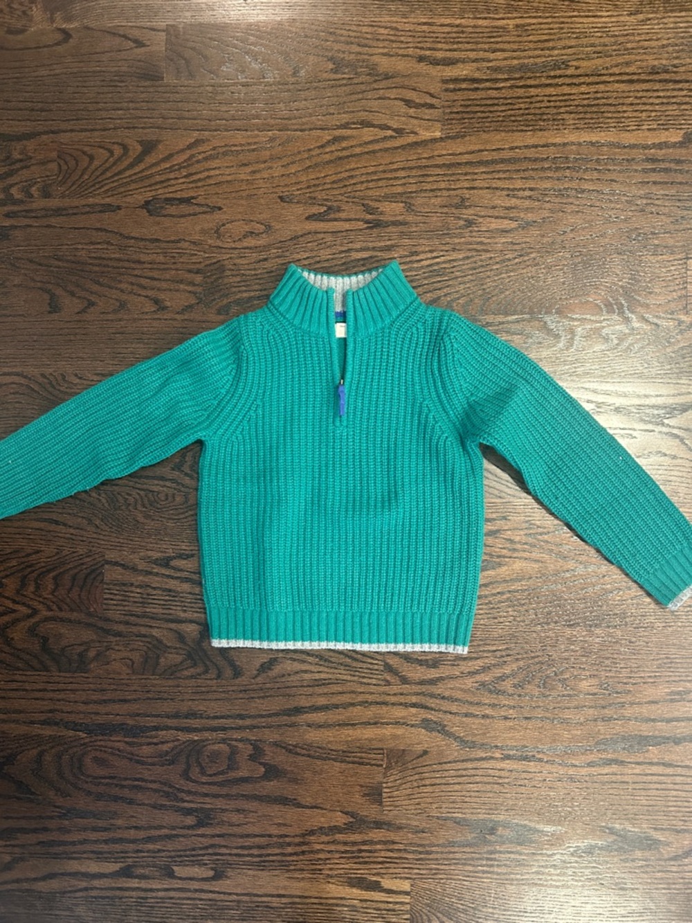 Mini Boden Teal and Light Gray Ribbed Half-Zip Sweater